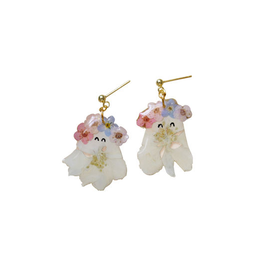 Ghost with Flower Crown Earrings