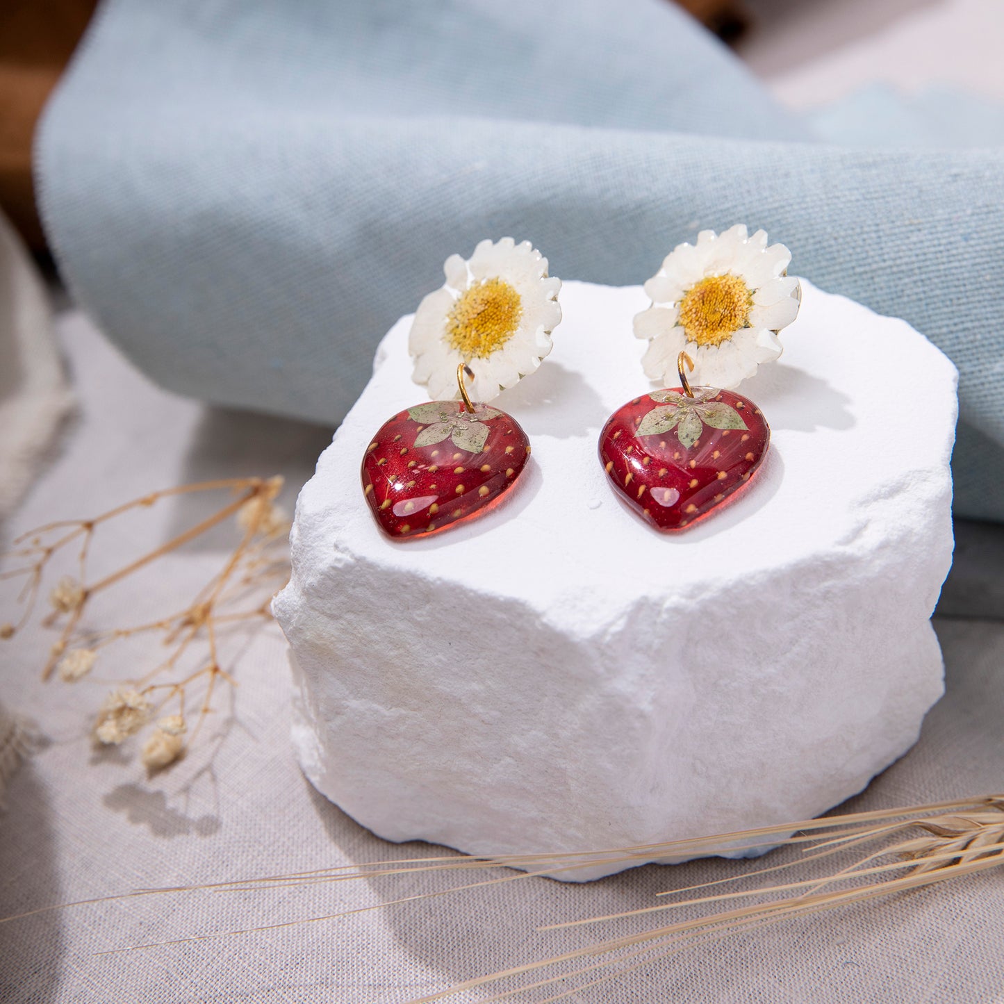 Strawberry & Daisy Sterling Silver Earrings
