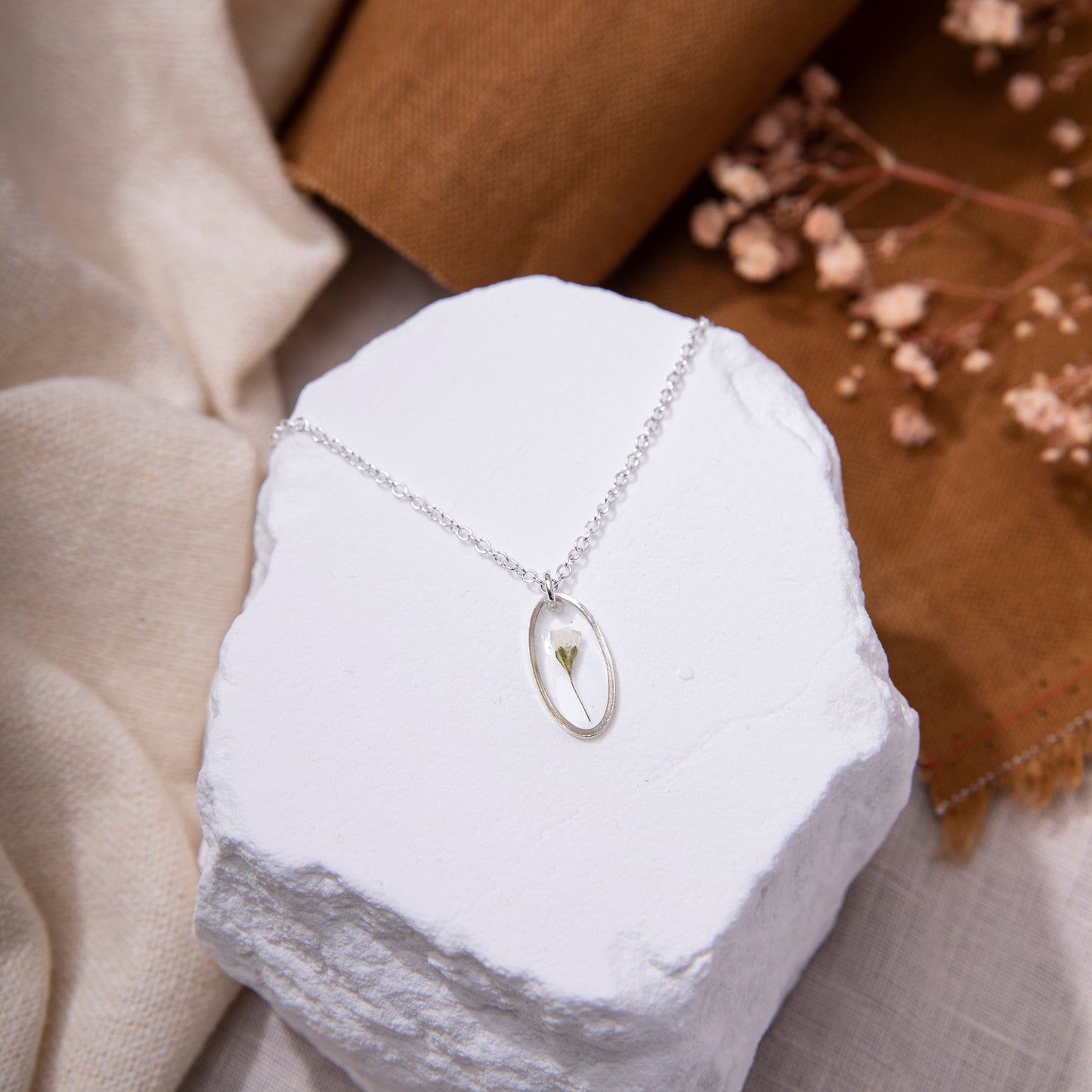 Small Oval Baby Breath Jewellery Set