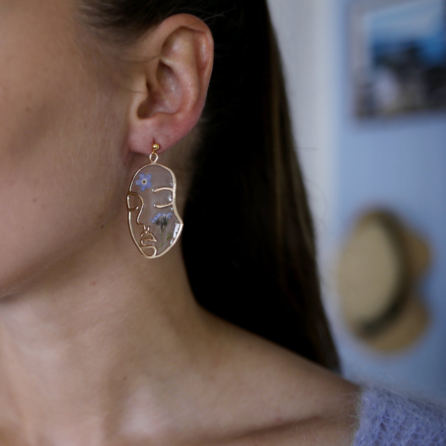 Forget Me Not Gold Face Earrings