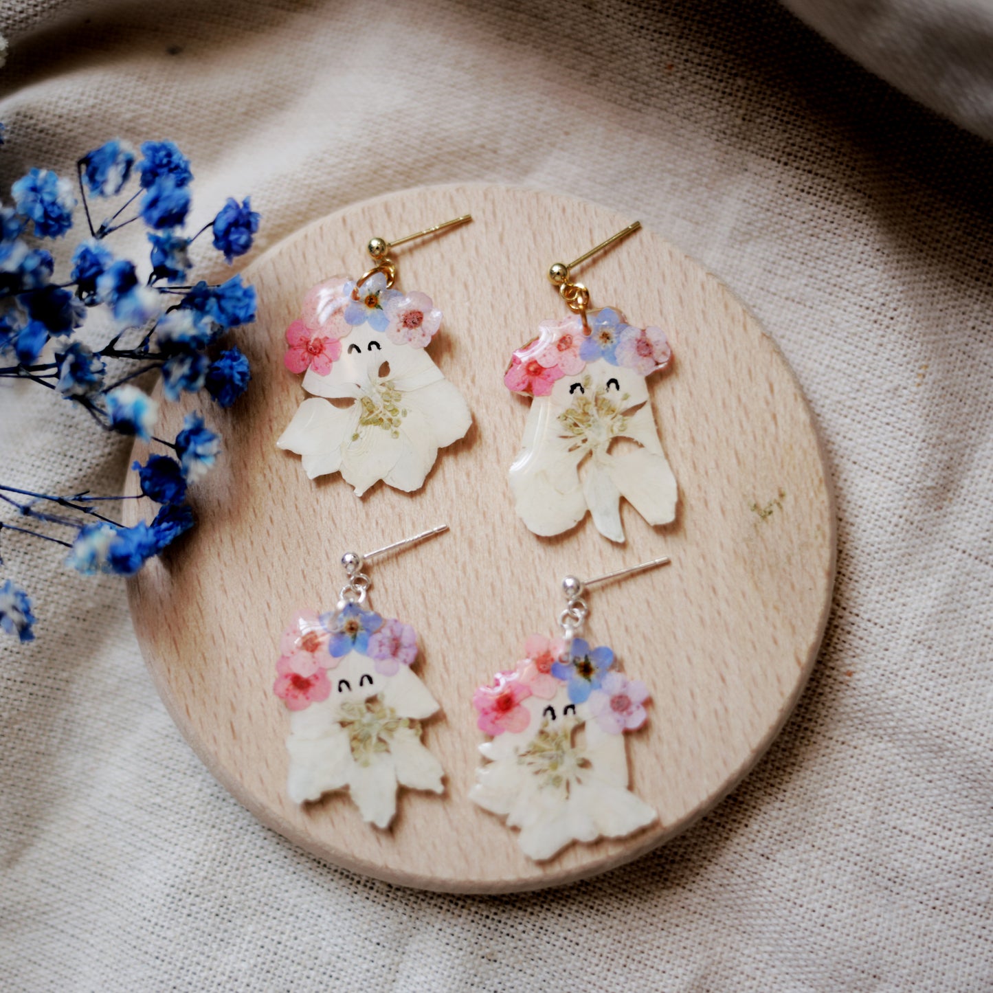 Ghost with Flower Crown Earrings