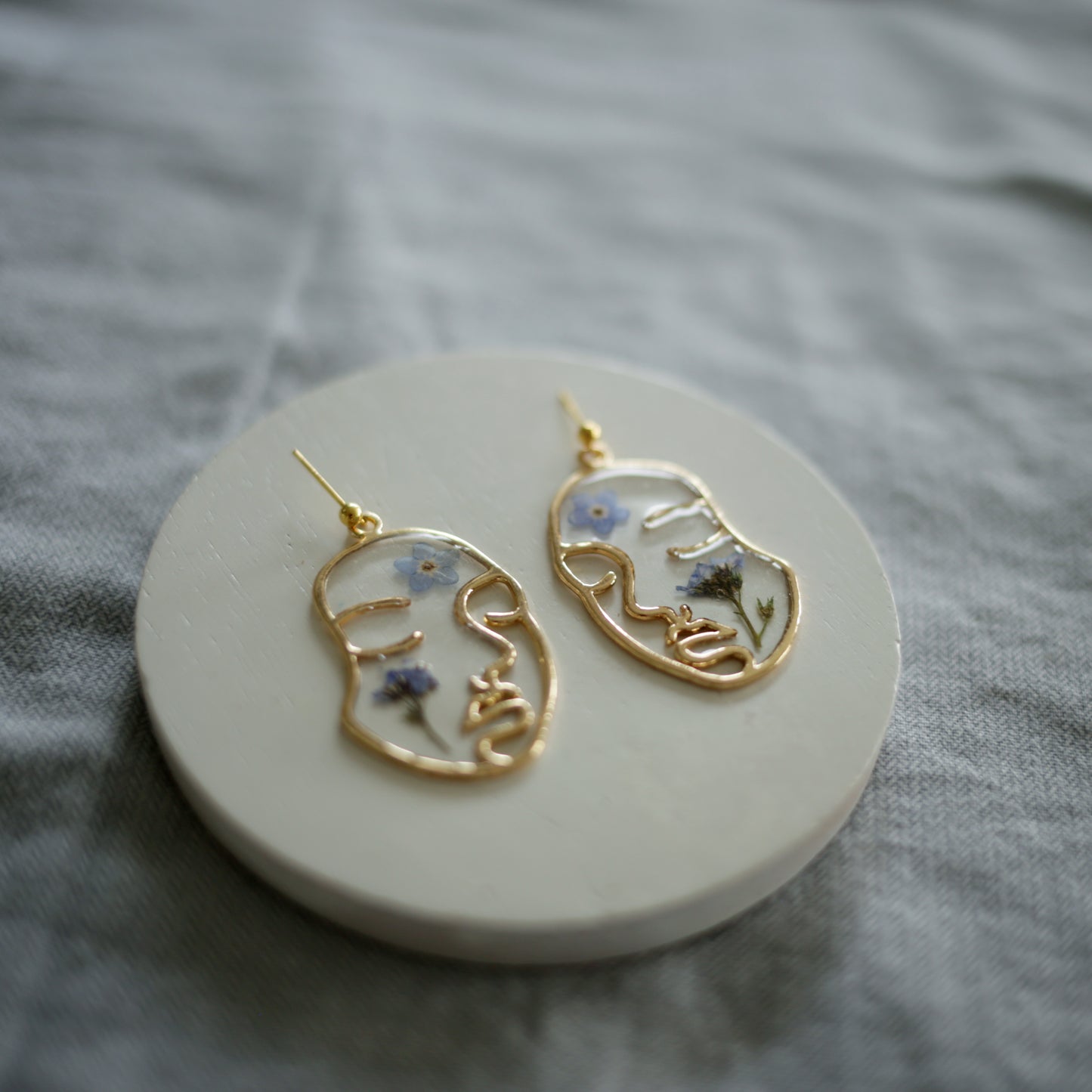 Forget Me Not Gold Face Earrings