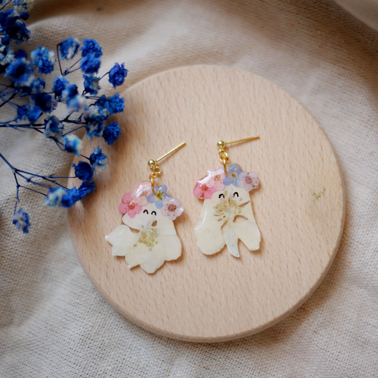 Ghost with Flower Crown Earrings