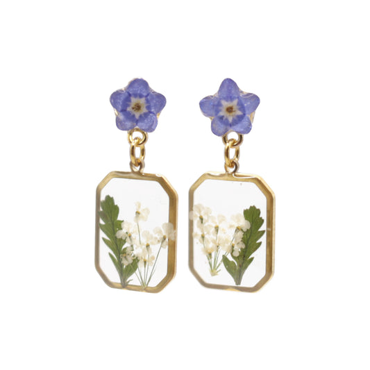 Forget Me Not, Queen Anne's Lace and Fern Dangle Stud Earrings