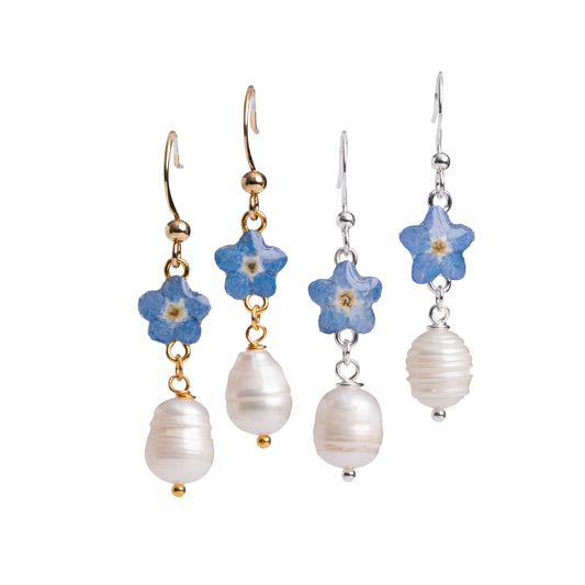 Forget Me Not Dangle & Freshwater Pearl Earrings