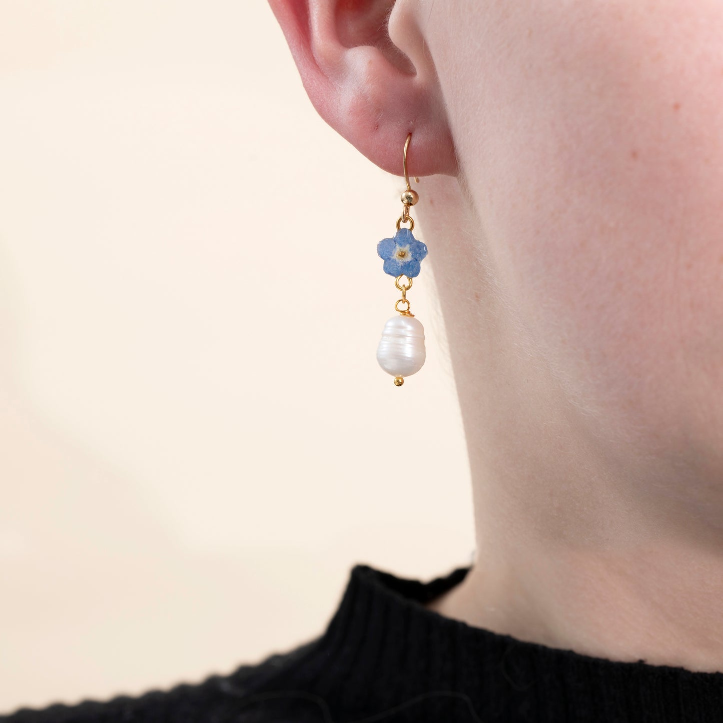 Forget Me Not Dangle & Freshwater Pearl Earrings