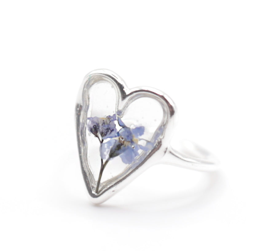 Forget Me Not Bouquet Silver Heart Ring