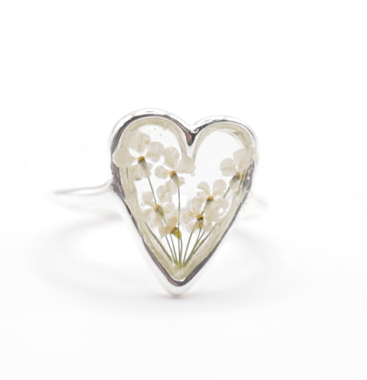 Queen Anne's Lace Silver Heart Ring