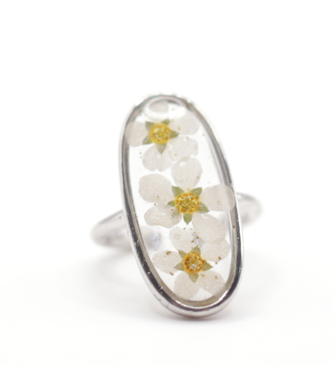 White Blossom Oval Ring