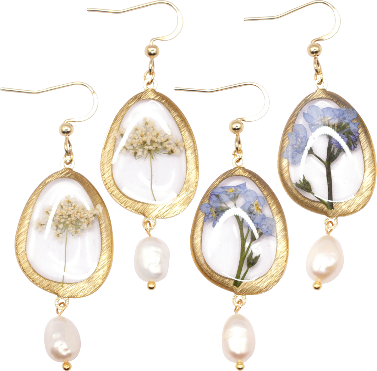 Forget Me Not or Queen Anne's Lace & Freshwater Pearl Earrings