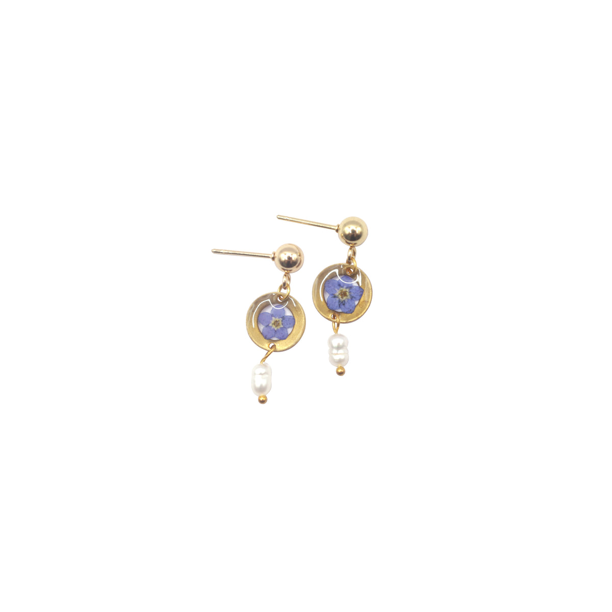 Small Forget Me Not & Freshwater Pearl Dangle Studs