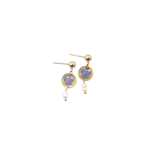Small Forget Me Not & Freshwater Pearl Dangle Studs