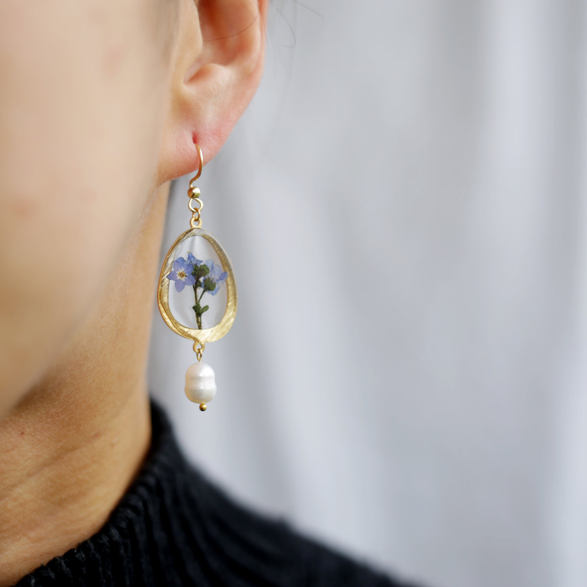 Forget Me Not or Queen Anne's Lace & Freshwater Pearl Earrings