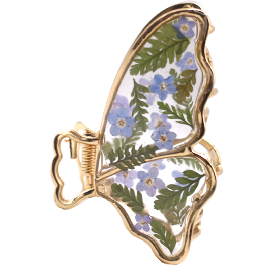 Forget Me Not & Fern Butterfly Claw Clip