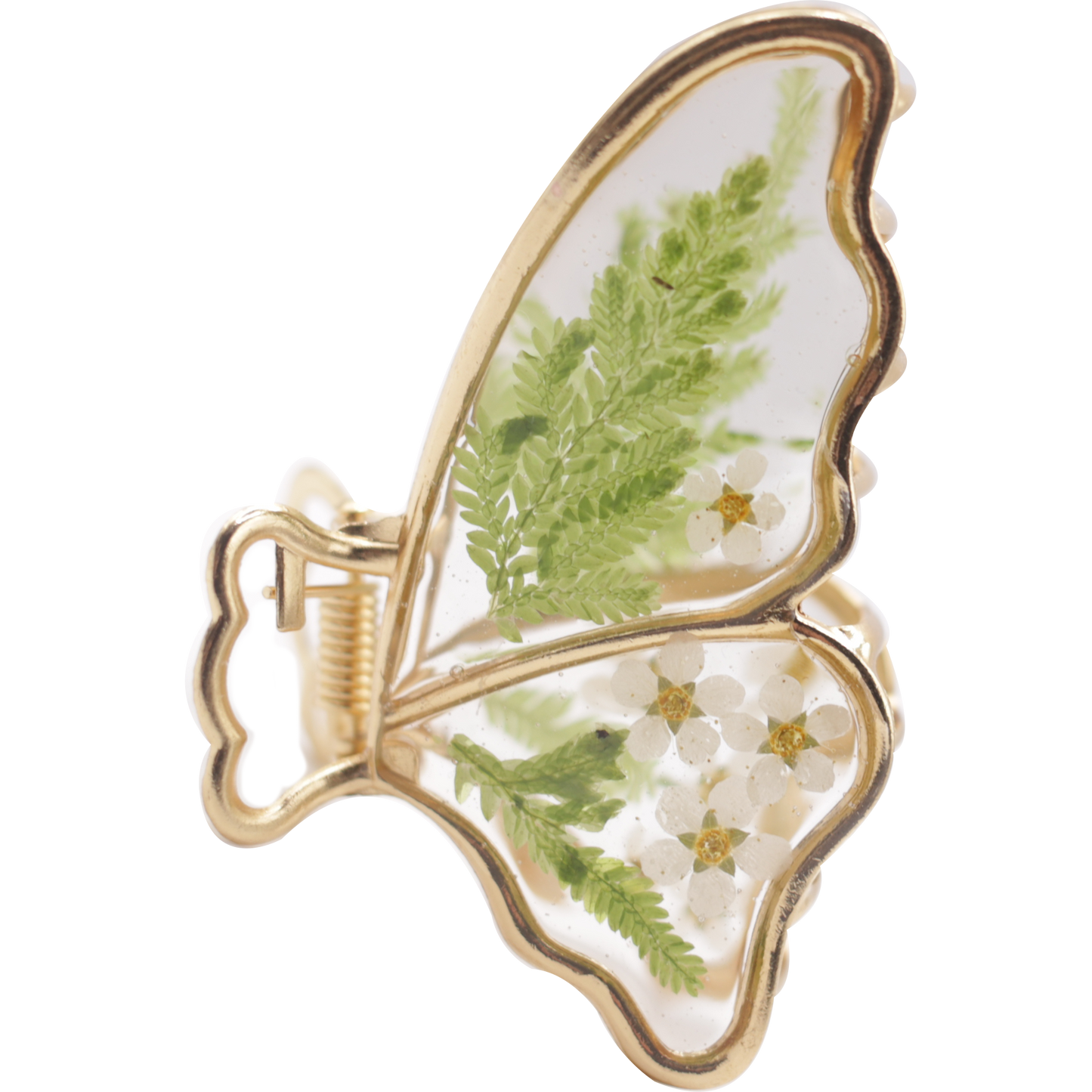 Moss & White Blossom Butterfly Claw Clip