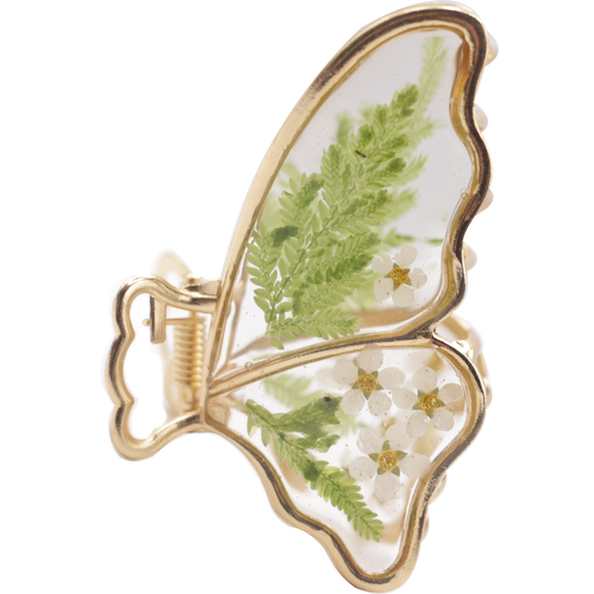 Moss & White Blossom Butterfly Claw Clip