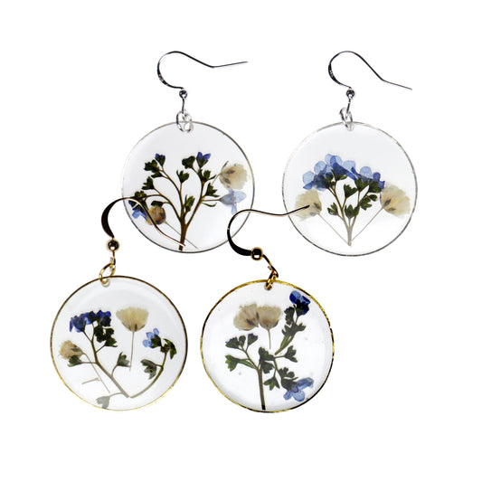 Forget Me Not & Baby Breath Round Earrings